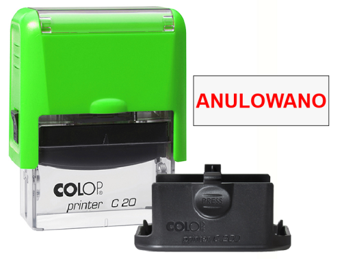 Pieczątka biurowa Colop C20 - Anulowano neonowo zielona