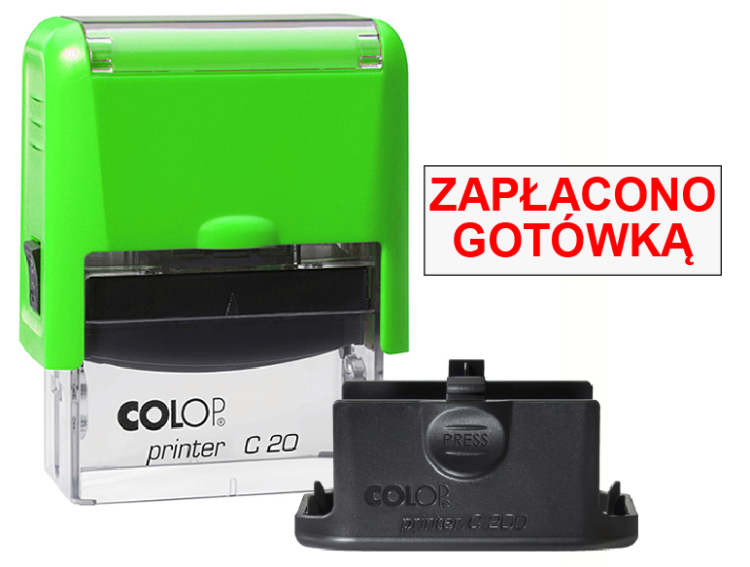 Pieczątka biurowa Colop C20 - zapłacono gotówką neonowo zielona