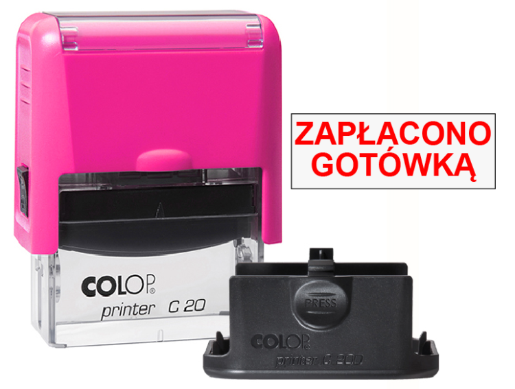 Pieczątka biurowa Colop C20 - zapłacono gotówką neonowo różowa