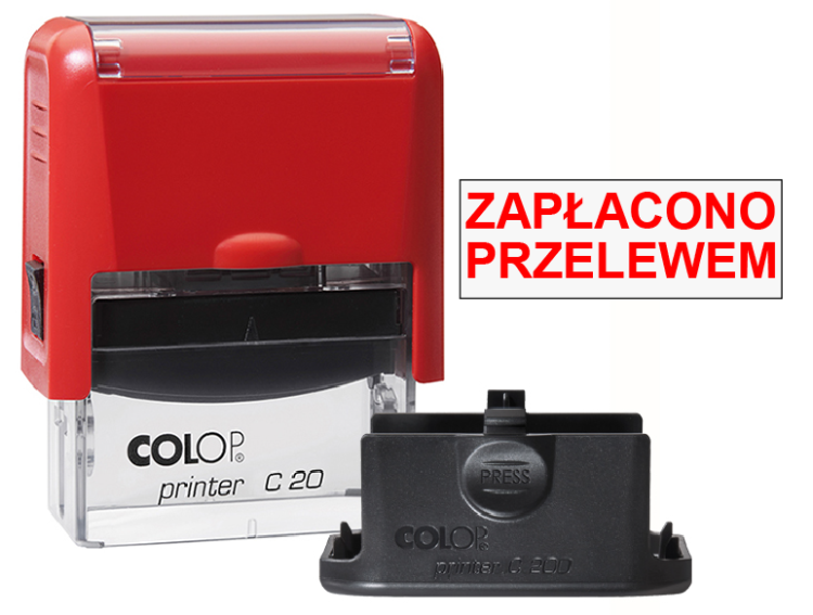 Czerwona pieczątka biurowa Colop C20 - Zapłacono przelewem