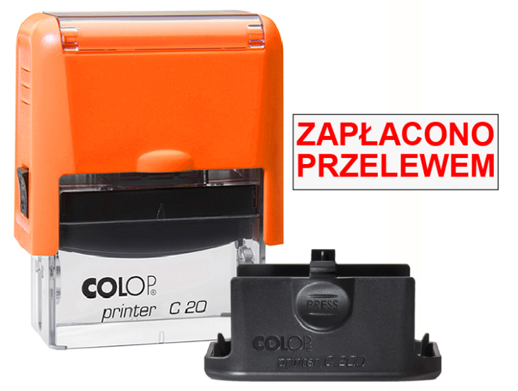 Neonowo pomarańczowa pieczątka biurowa Colop C20 - Zapłacono przelewem
