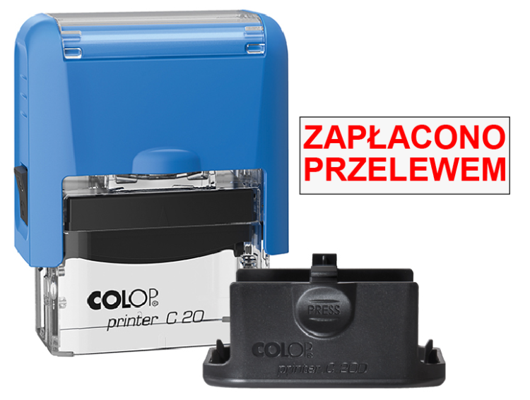 Niebieska pieczątka biurowa Colop C20 - Zapłacono przelewem