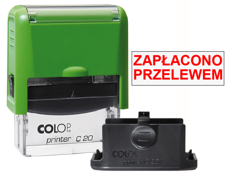 Zielona pieczątka biurowa Colop C20 - Zapłacono przelewem