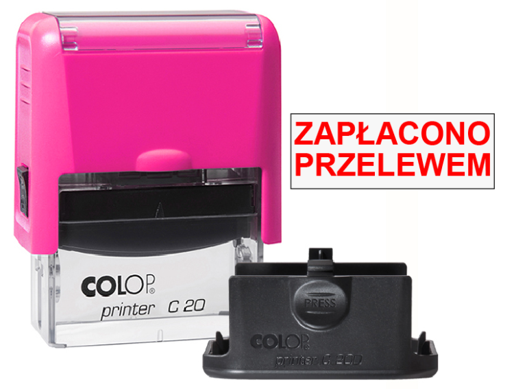 Neonowo różowa pieczątka biurowa Colop C20 - Zapłacono przelewem