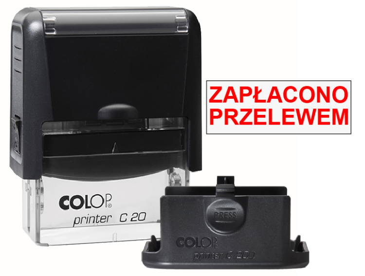 Czarna pieczątka biurowa Colop C20 - Zapłacono przelewem