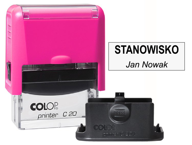 Neonowo różowa pieczątka firmowa Colop C20 - Stanowisko + imie i nazwisko