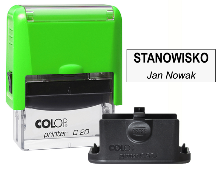 Neonowo zielona pieczątka firmowa Colop C20 - Stanowisko + imie i nazwisko