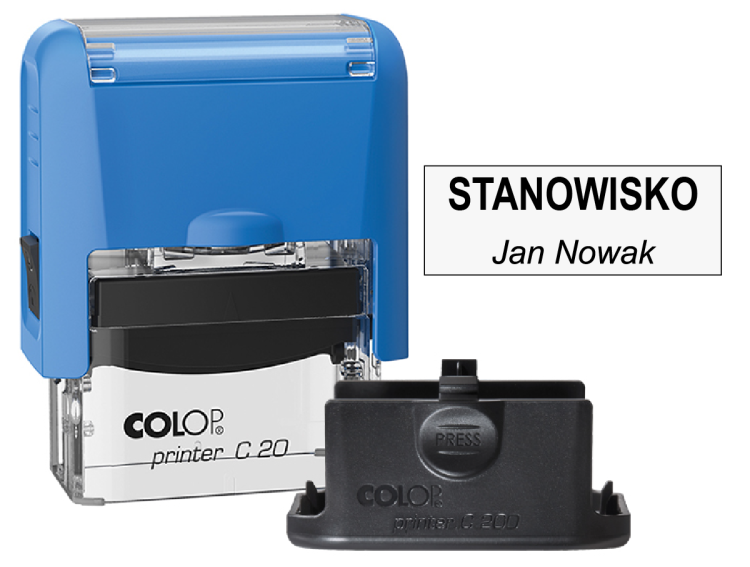 Niebieska pieczątka firmowa Colop C20 - Stanowisko + imie i nazwisko