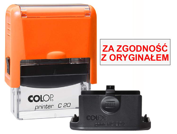 Pomarańczowa pieczątka biurowa Colop C20 - Za zgodność z oryginałem
